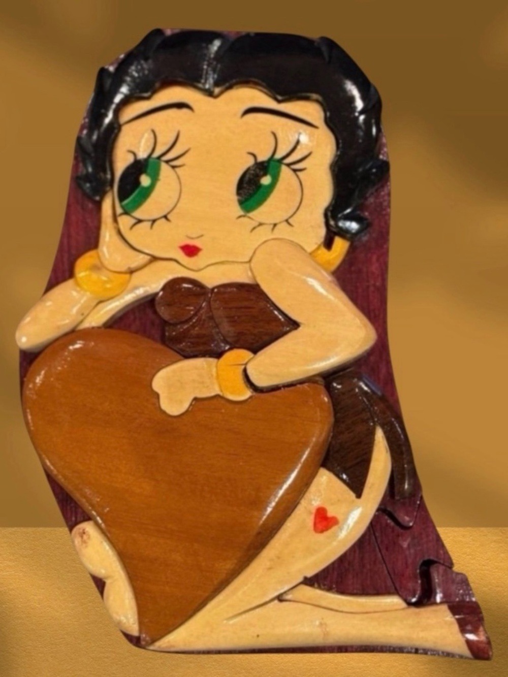 Betty Boop Easy to Solve Puzzle Trinket Box 1990s Hand Carved